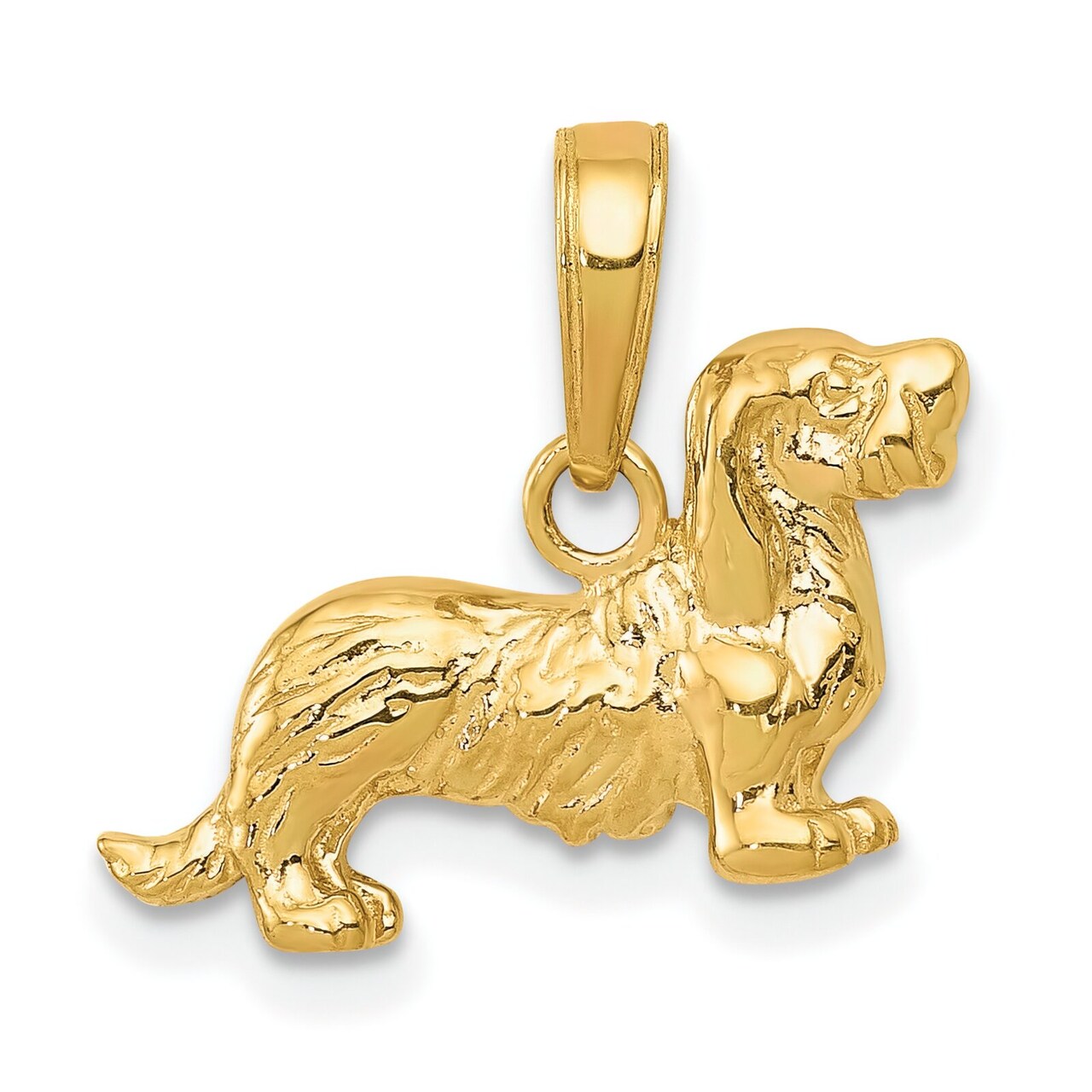 14K Gold Long Haired Dachshund Dog Charm Weiner Doggy Jewerly 14mm x 17mm
